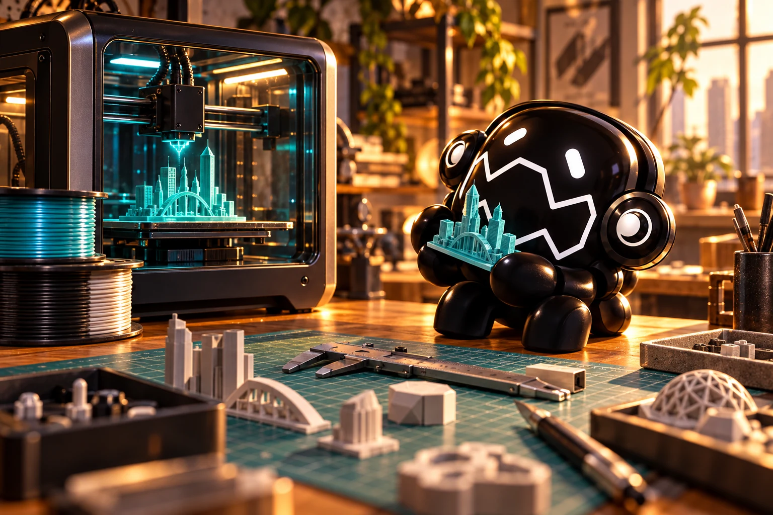 Progre mascot with a miniature maker and 3D printing workshop